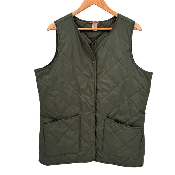 Duluth Trading Co Golden Harvest Quilted Vest‎ Womens Large Green Nylon Pockets - Picture 1 of 7